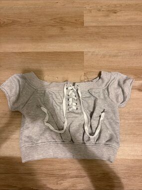 Better Be Light Grey Lace-Up Crop Sweatshirt